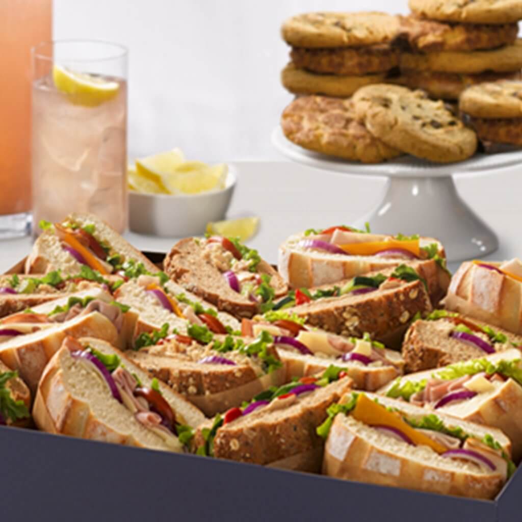 image of a box of lunch sandwiches from Noah’s NY Bagels catering