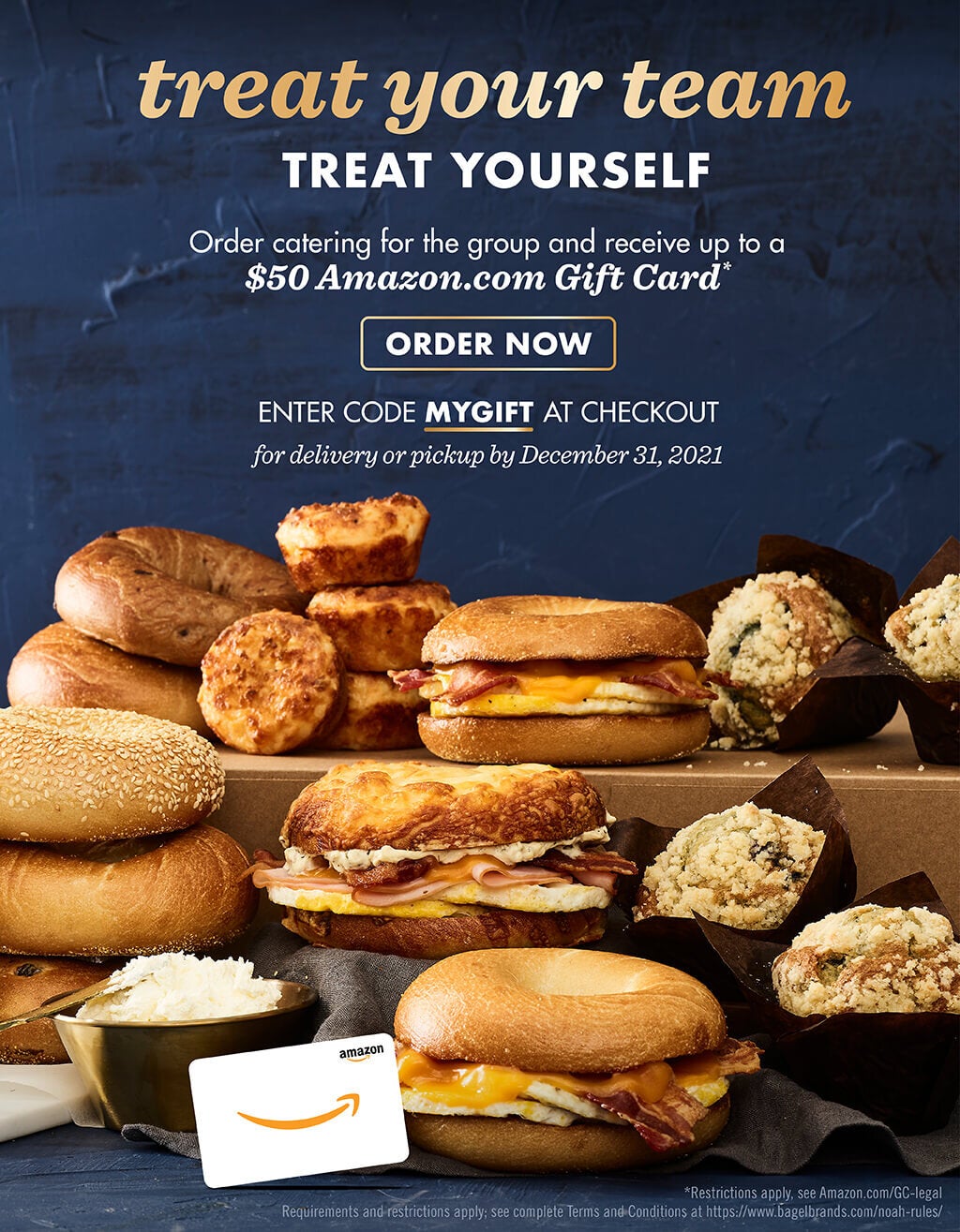 Treat your team to Noah's catering and get rewarded with an Amazon gift card