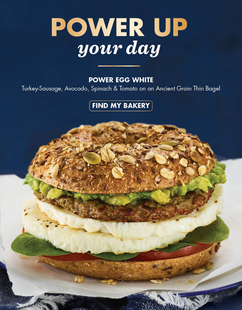 Power up your day with the Power Egg White Bagel Sandwich from Noah's. Click to find your closest bakery.