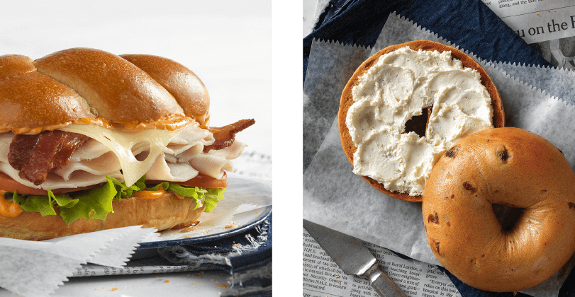 Bagel sandwich and bagel with cream cheese